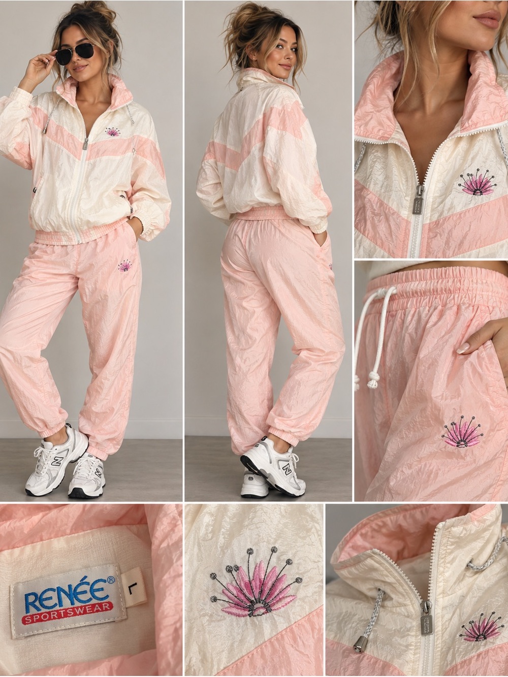 Vintage 1980s Renée Sportswear Pink & Ivory Tracksuit Set – Size 4
